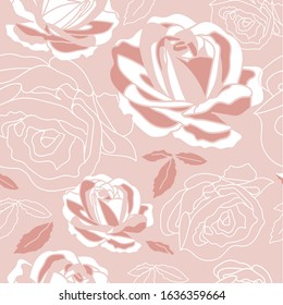 seamless pattern with colorful pink roses and leaves in light background. Romantic and vintage style for valentines product,