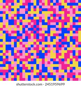 Seamless pattern of colorful pixels, background, 8-bit, pixilation