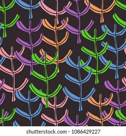 Seamless pattern from colorful plants on a black background