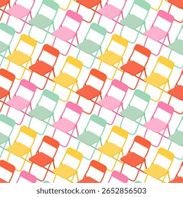Seamless pattern with colorful plastic chairs - hand drawn vector illustration.