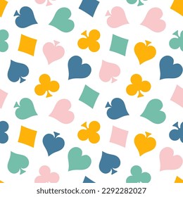 Seamless pattern with colorful playing card symbols