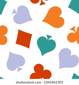 Seamless pattern with colorful playing card symbols