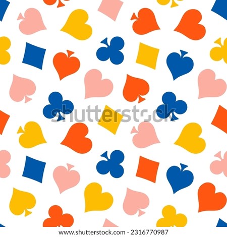 Seamless pattern with colorful playing card symbols