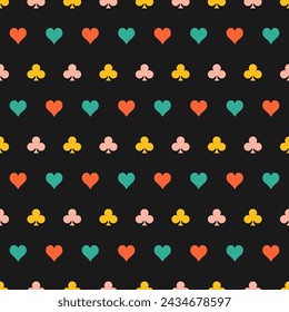 Seamless pattern with colorful playing cards symbols