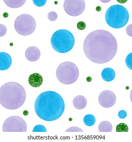 Seamless pattern with colorful polka dots on a transparent background. Watercolor. Chaotic placement. Vector image. Eps 10