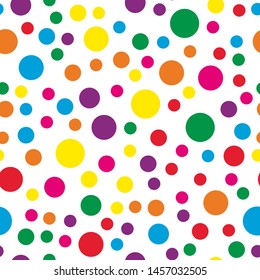 Seamless pattern with colorful polka dots and circles. Cute baby background for print on fabreic, textile, gift wrapping. VEctor illustration