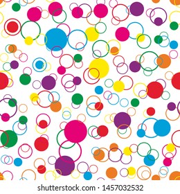 Seamless pattern with colorful polka dots and circles. Cute baby background for print on fabreic, textile, gift wrapping. VEctor illustration