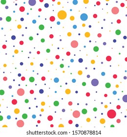 Seamless pattern with colorful polka dots and circles. Cute baby background for print on fabric, textile, gift wrapping. Vector illustration