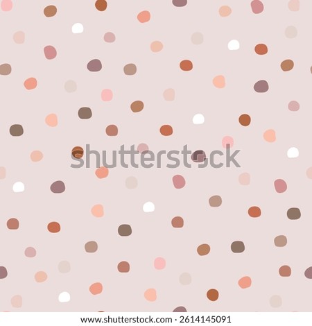 Seamless pattern with colorful polka dots on pink nackground. Vector illustration for wrapping paper, fabric clothes.	
