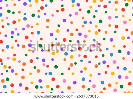 Seamless pattern with colorful polka dots on a white background. Abstract ornament multicolor falling confetti