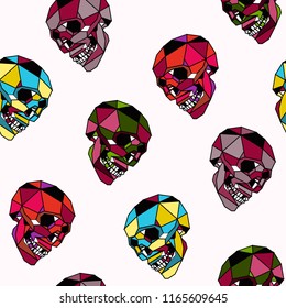 Seamless pattern with colorful pop art  skulls