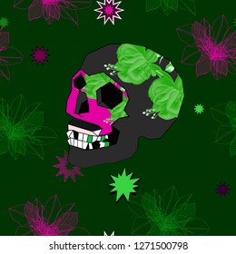 Seamless pattern with colorful pop art objects skulls, stars, can be used as cool print for clothes 