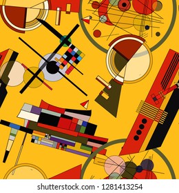 Diseño transparente con objetos de arte pop coloridos, formas abstractas, puntos, se puede utilizar como impresión para la ropa. Ilustración vectorial de un estilo de supremacía. Afiche retro creativo  