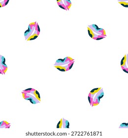 Patrón inconsútil de la Ilustración vectorial colorida de los labios del arte Pop en el fondo blanco
