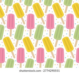 Seamless pattern with colorful popsicles. Playful summer background with bright treats