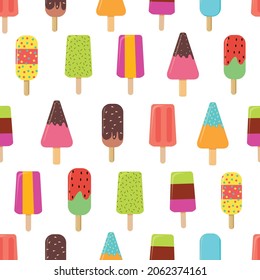 Seamless pattern with colorful popsicles. Vector illustartion. Ice candy pattern