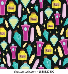 Seamless pattern with colorful potions 