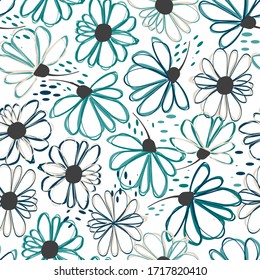 Seamless pattern with colorful pretty flowers. Floral design for beauty products, fashion prints, wallpaper, surface decoration and more