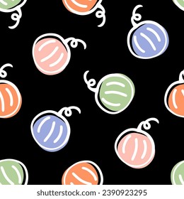 Seamless pattern with colorful pumpkin and black background