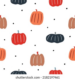 Seamless pattern of colorful pumpkins