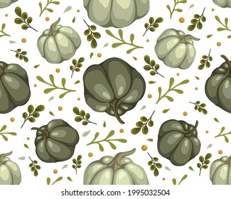 patrón transparente con calabazas coloridas, bayas otoñales, hojas sobre un fondo transparente, gráficos vectoriales estilizados