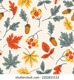 Seamless pattern of colorful pumpkins in cartoon style. Playful background of pumpkins, squash, and gourd. Autumn prints for thanksgiving, and Halloween. Repeating Vector flat Illustration. Simple.