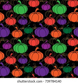 Seamless pattern with colorful pumpkins. Halloween.