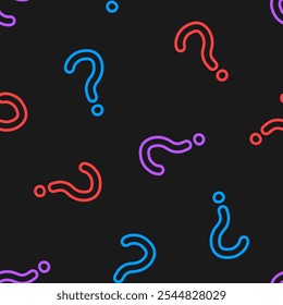 Seamless pattern with colorful question mark and black background