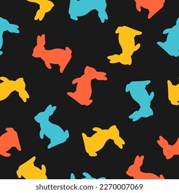 Seamless pattern with colorful rabbit and black background