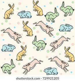 seamless pattern with colorful rabbits on a pink background