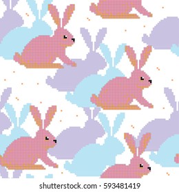 Seamless pattern with colorful rabbits. Vector illustration. 