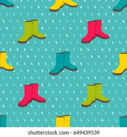 Seamless pattern with colorful rain boots