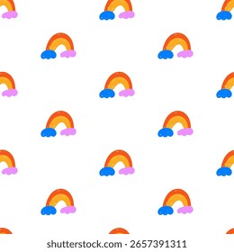 Nahtloses Muster. Farbiger Regenbogen. Nette Illustration für Kinder. Flaches Vektordesign auf weißem Hintergrund.