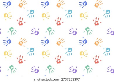 Seamless pattern Colorful rainbow handprints Symbolizing diversity, inclusion Autism Awareness Day Playful meaningful design Kids products Education materials Fabrics Posters Campaigns Social projects