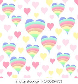  Seamless pattern with colorful rainbow heart on a white background. Handmade. Vector. Paper, textile,packaging,fabric. 
