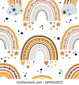 seamless pattern with colorful rainbow and heart on white background - vector illustration, eps