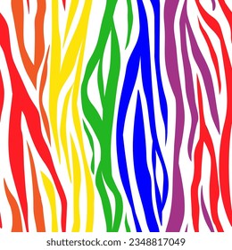 Seamless pattern with colorful rainbow stripes lgbt symbol. Animal tiger print. Vector graphics.