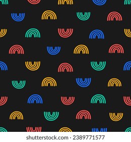 Seamless pattern with colorful rainbows and black background