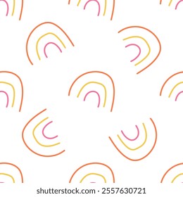 Seamless pattern with colorful rainbows on white background