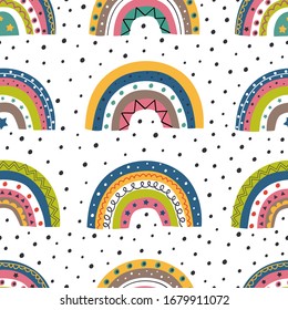 seamless pattern with colorful rainbows and peas on white background
  - vector illustration, eps    
