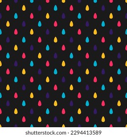 Seamless pattern with colorful raindrops and black background