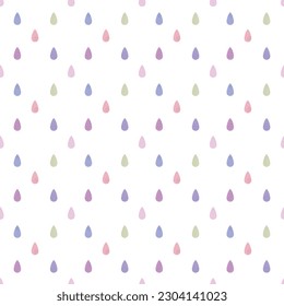 Seamless pattern with colorful raindrops. Vector illustration. Cute hand drawn background for kids room decor, nursery art, packaging, wrapping paper, textile, print, fabric, gift, apparel, wallpaper.