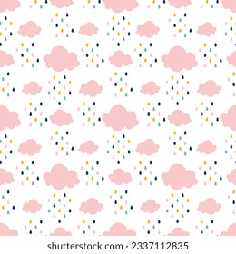 Seamless pattern with colorful rainy clouds