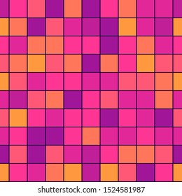 Seamless pattern with colorful random tiles. Pop art style wallpaper. Mosaic elements retro background for print, design.