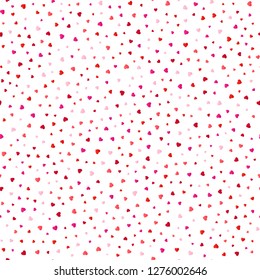 Seamless pattern with colorful red hearts on white background. Vector illustration