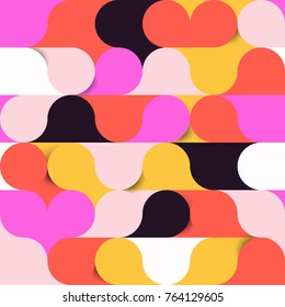 Seamless pattern, colorful retro circle shape with shadow