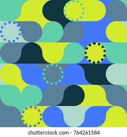 Seamless pattern, colorful retro circle shape in blue tone