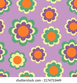 seamless pattern with colorful retro flowers
