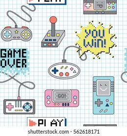 Seamless Pattern With Colorful Retro Game Controllers