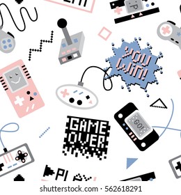 Seamless pattern with colorful retro game controllers